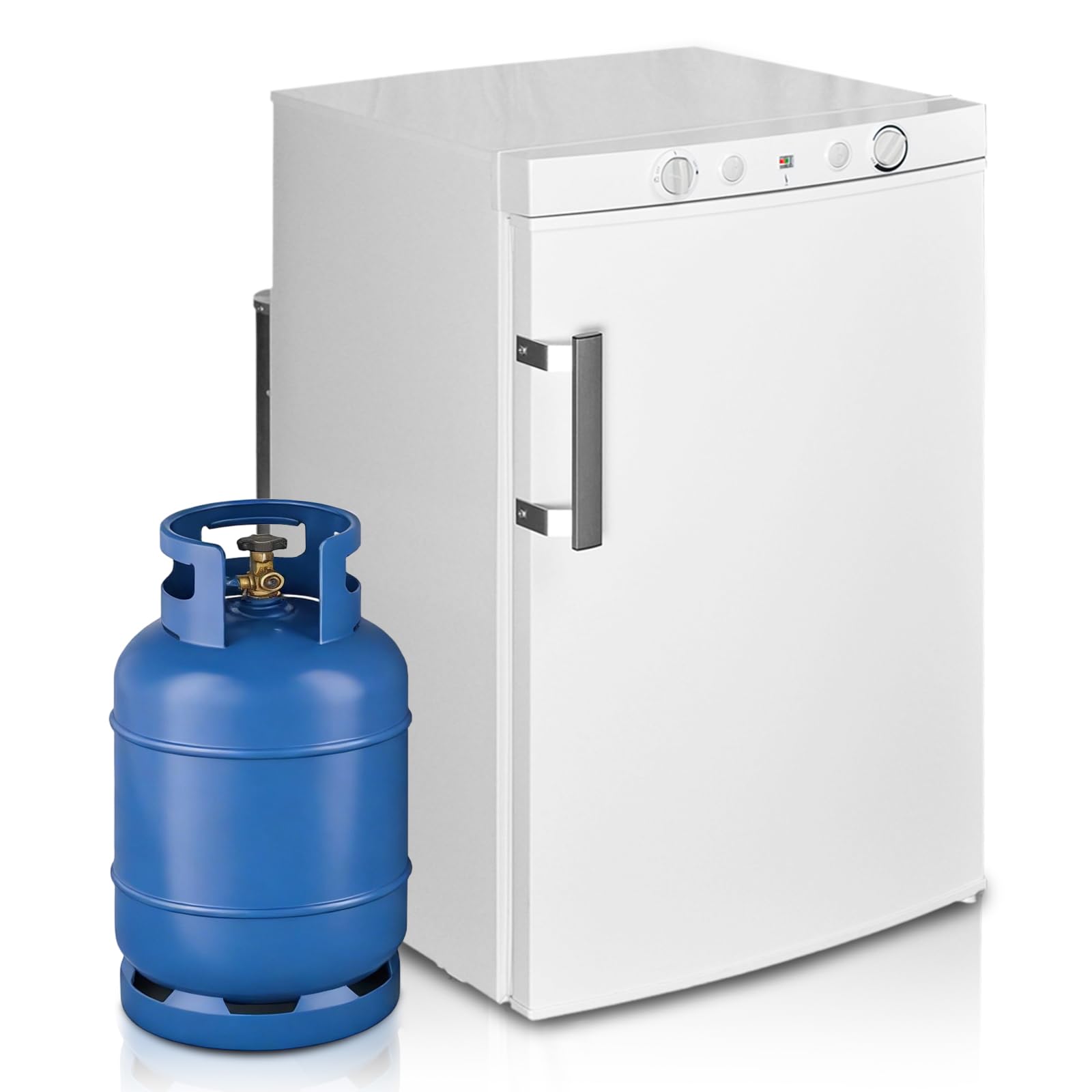 SMETA 100L - Refrigerador de gas (12 V/220 V, con congelador, frigorífico, para camping, coche, silenciador con puerta reversible, para caravana, garaje, casa, móvil, habitación, color blanco