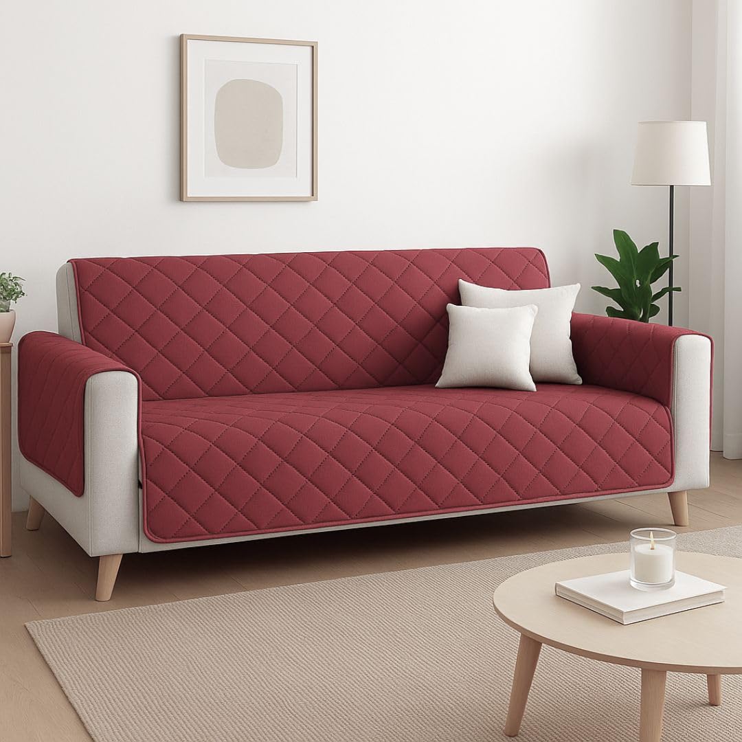 Reversible and Waterproof Sofa Protector in Stain and Non-Slip Cover – Pet and Scratch Resistant – Easy to Put on and Wash (Red/Beige, 3 Seater)