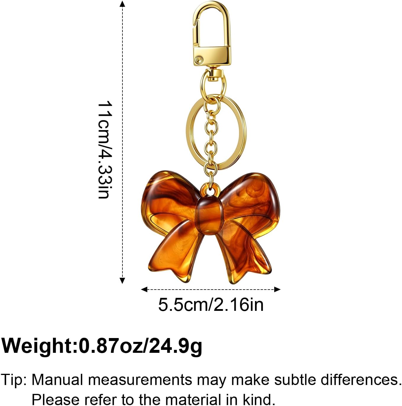 YUJIE Amber Acrylic Bow Keychain, Gold - Tone Metal Ring Key Holder Chunky Resin Brown Bow Knot Pendant Fashionable Bag Charm for Women Thanksgiving Day - Image 6