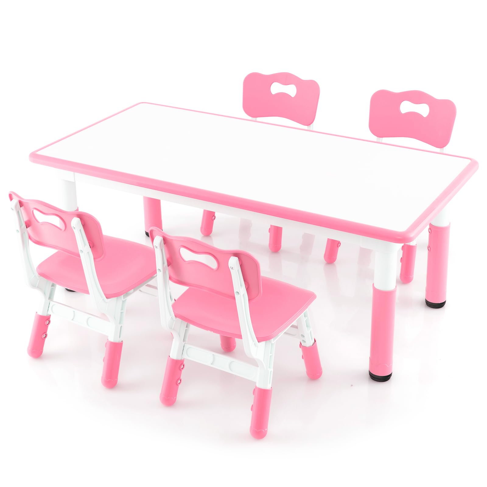 COSTWAY Kindertisch mit 4 Stühlen, Kindersitzgruppe höhenverstellbar mit Graffiti-Tischplatte, Kinder Tisch Stuhl Set, Maltisch Aktivitätstisch für Jungen Mädchen ab 18 Monaten (Rosa)