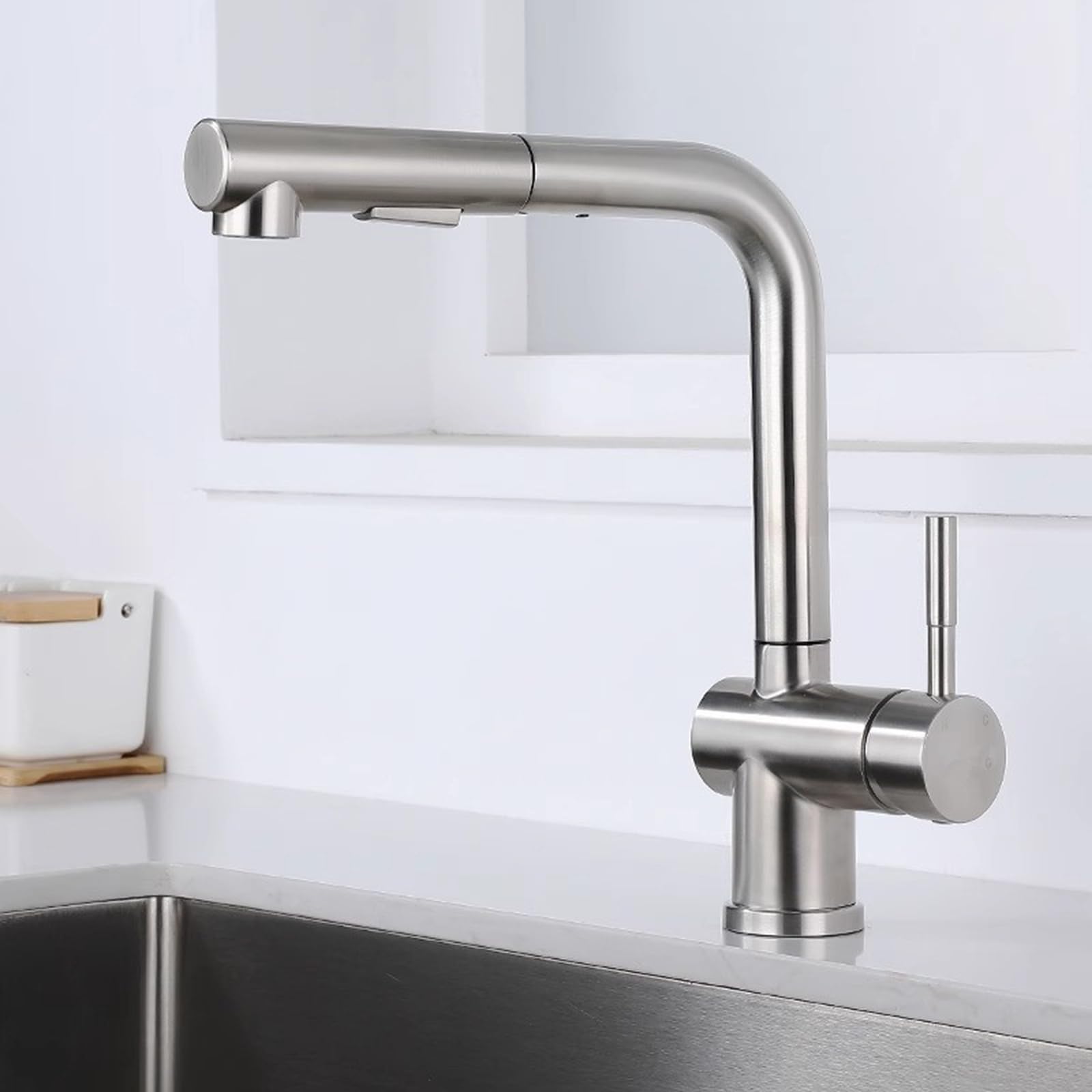 Kitchen Taps with Pull Out Spray, Kitchen Sink Mixer Tap Dual Mode Stainless Steel Kitchen Tap-Brushed