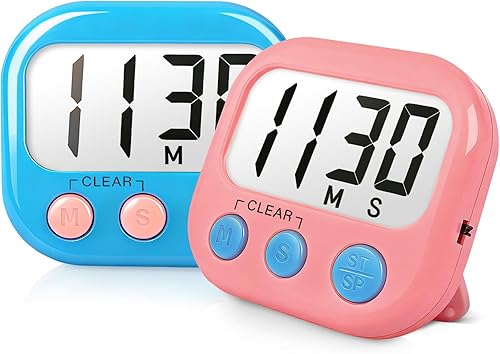 Paquete de 2 temporizadores de aula para profesores y niños, temporizador digital magnético grande, azul y rosa azul rosa