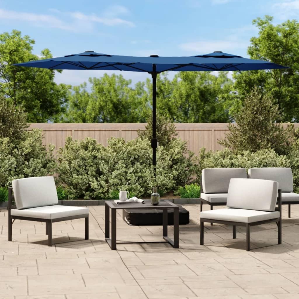 Homgoday Sombrilla Doble de jardín con Luces LED Azul 316x240 cm Sombrilla Terraza Exterior, Sombrilla Jardín Grande Orientable Jardín Parasol Balcón