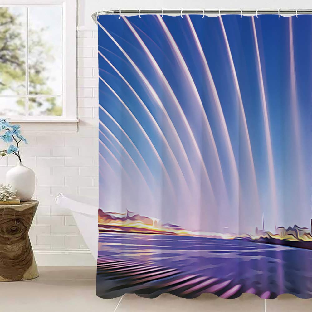 Banpo Rainbow Bridge Twilight Shower Curtains, 100% Polyester 3D Bathroom Curtains Waterproof Anti Mould Curtains 12PCS Hooks 180 x 200cm