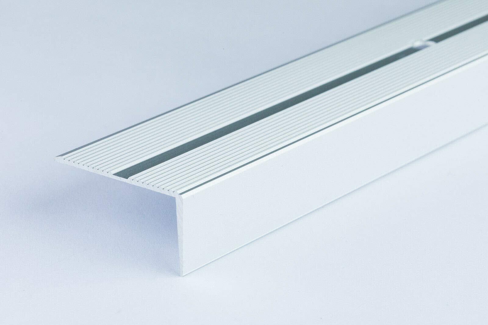 Cezar Silver Anti Non Slip Stair Nosing Aluminium 40X20mm X 1M Edge Rubust Trim Drilled Carpet Guard Tmw Profiles (Silver)