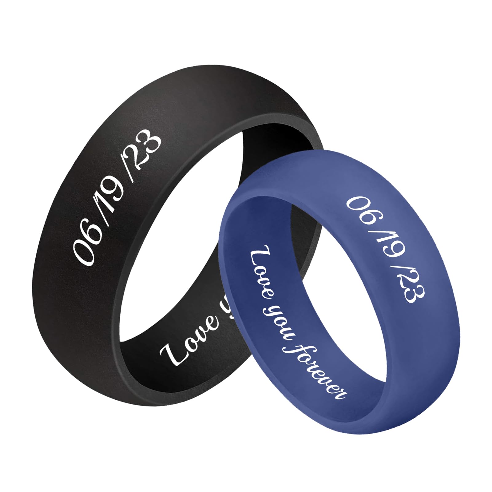 3UMeter 2Pcs Personalized Silicone Rings for Couples Custom Breathable Rubber Wedding Bands Men Women Engrave Silicone Wedding Bands for Him and Her Birthday Christmas Gift for Husband Wife