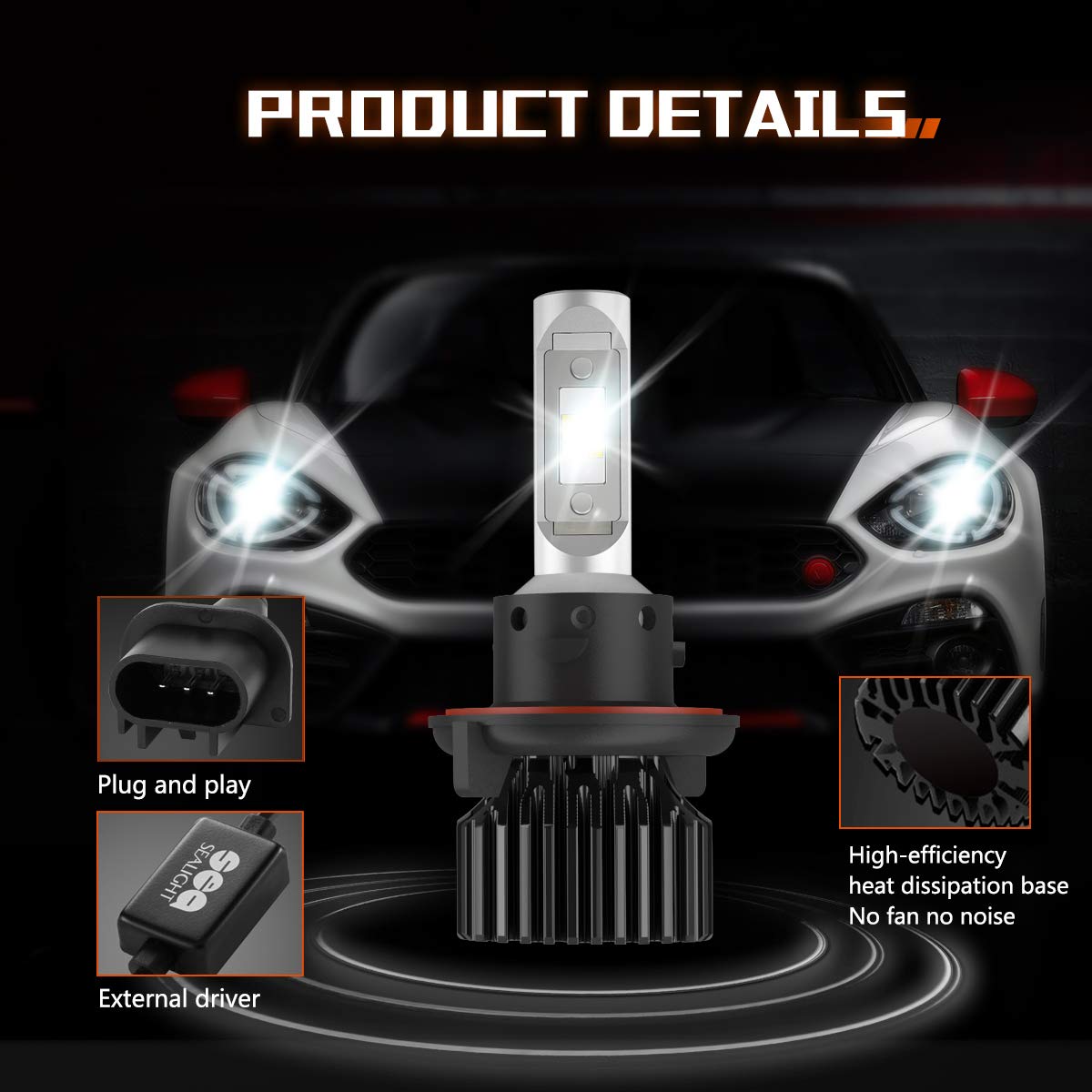 SEALIGHT H13 LED Headlight Bulbs – 36,000LM Super Bright, 6000K Cool White, Mini Size, Plug & Play, Pack Of 2 - View #5