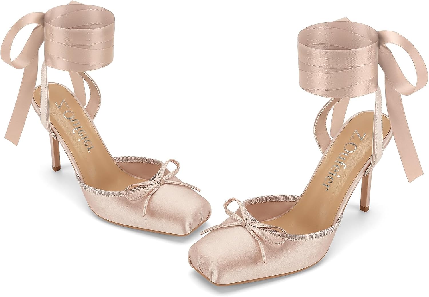 Women's Satin Ballet Heels Ballerina Bow Closed Square Toe Strappy Stiletto High Slingback Lace Up Ankle Strap Wrap Around Spiral Mary Janes Pumps Dress Shoes - Image 6