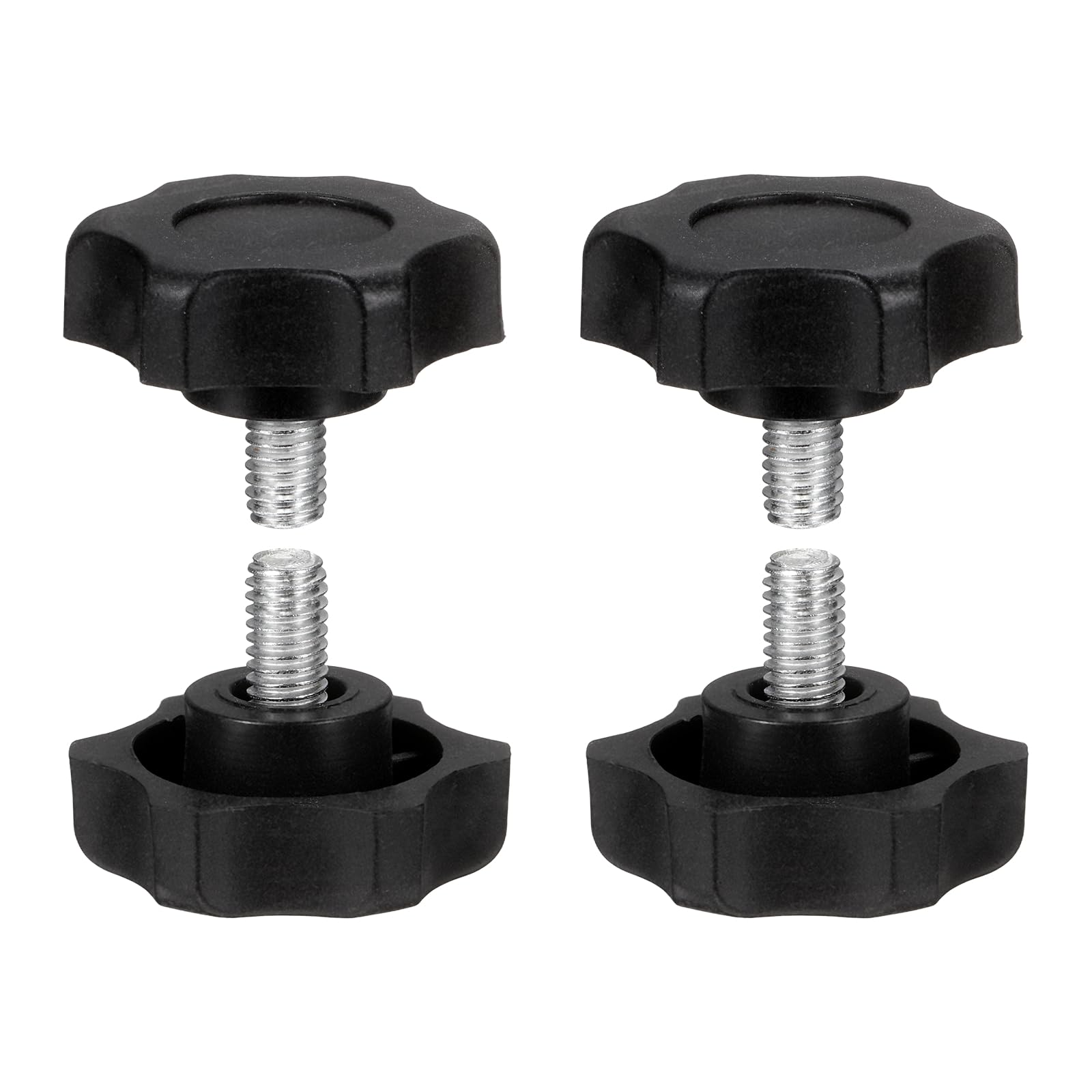 sourcing map 4 Pcs Star Knobs Handles M6 x 10mm (1mm Pitch) Male Thread Metric Carbon Steel Hand Tightening Clamping Screws Threaded Stud Knob Bolts for Woodworking Jigs, Black
