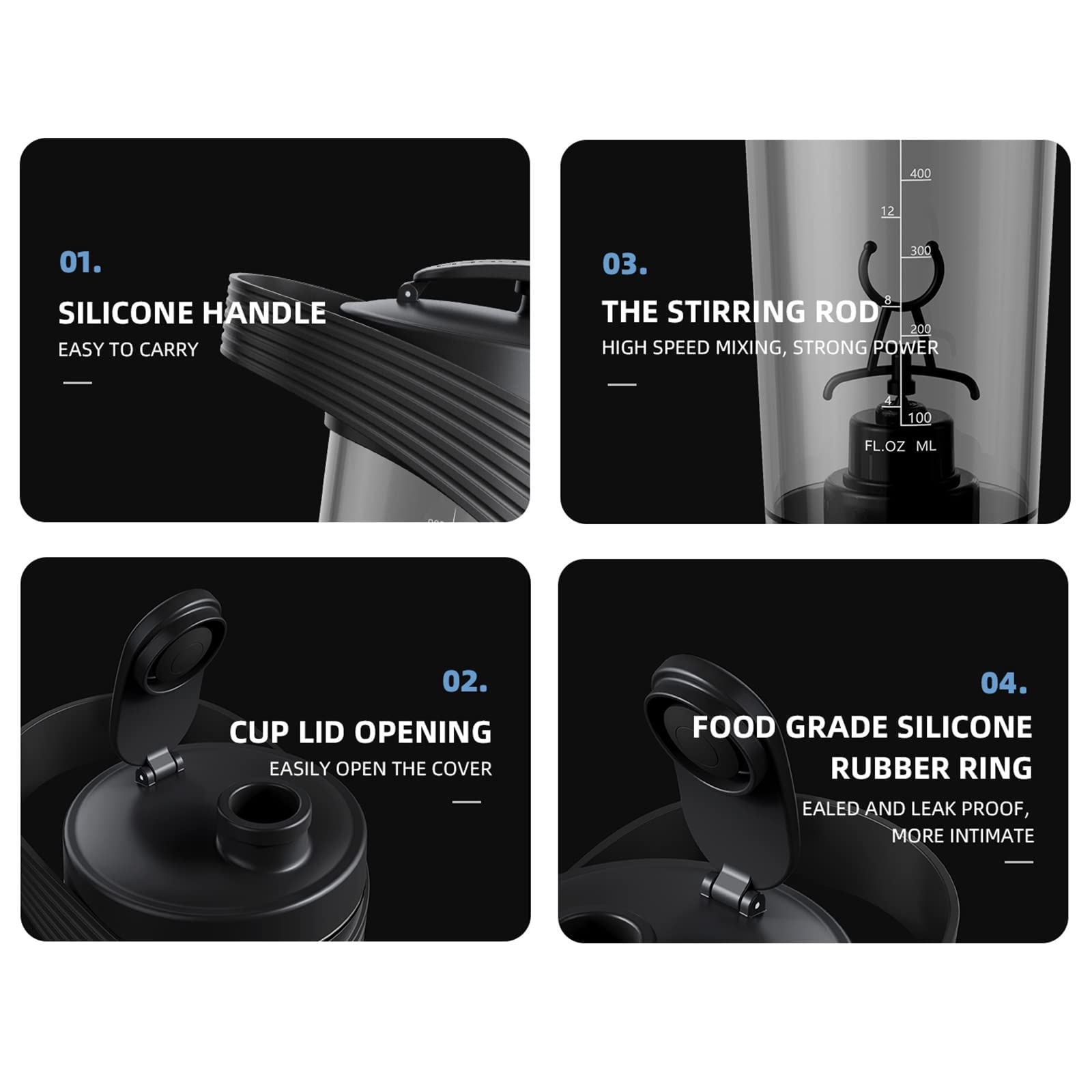 Bottiglia elettrica dello Shaker proteico, Bottiglia del frullatore del frullato proteico, Tazze Ricaricabili dello Shaker per i frullati proteici, Tazza dello Shaker Sportivo di Grande,B
