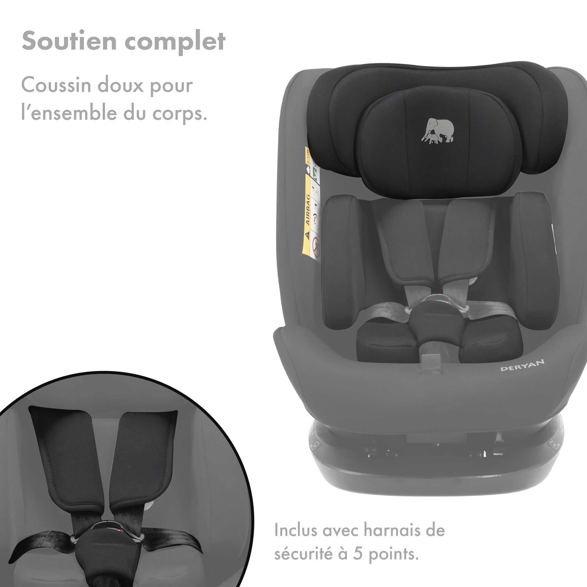 Deryan Clyde Siège auto bébé, I-SIZE 40-150 cm, 0 à 36 kg évolutif, dès la naissance et jusqu'à 12 ans environ, Groupe 0/+/1/2/3, RWF, FWF, Protections latérales (Noir)