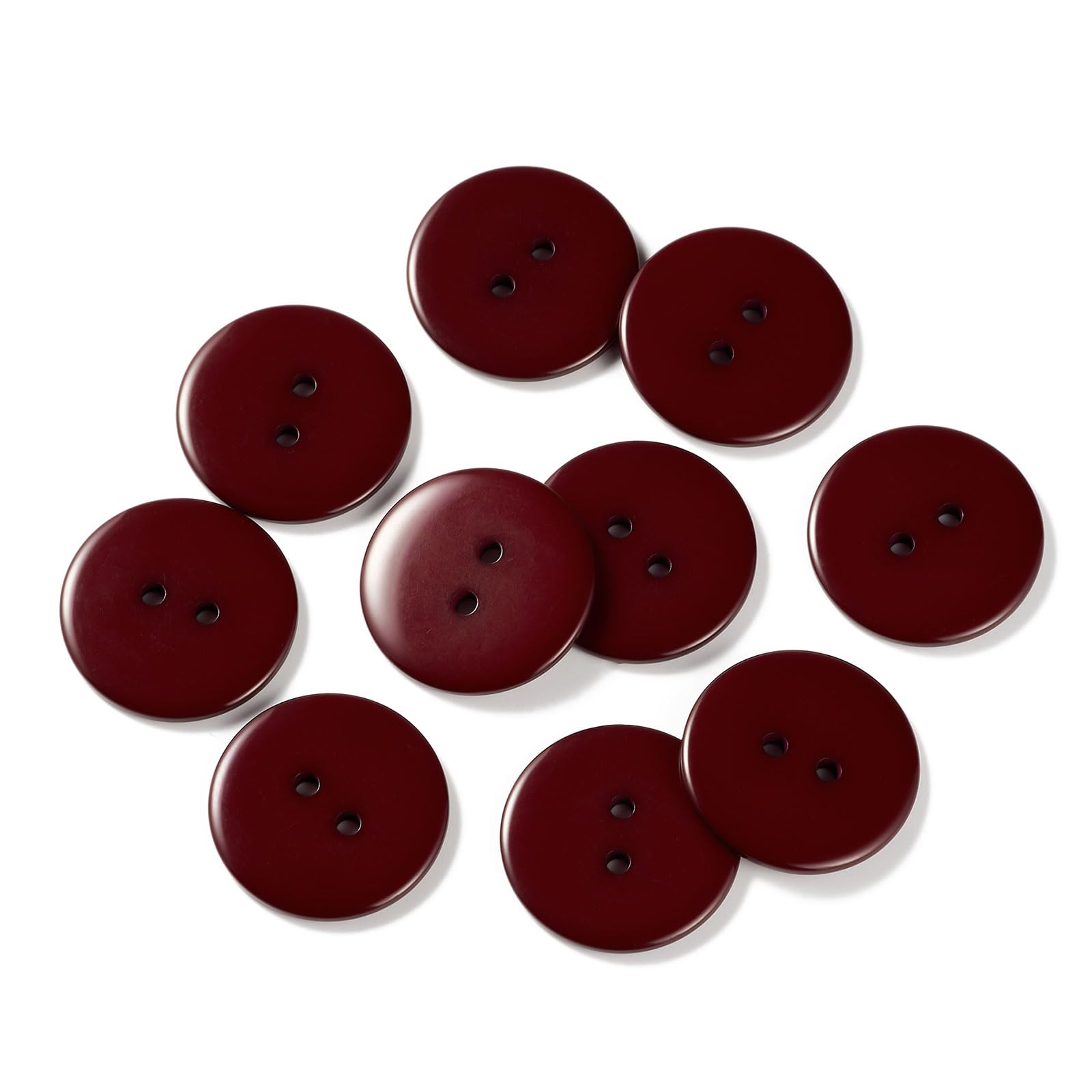ZOUIQSS 10pcs 25mm Resin Sewing Button,2 Holes Round Craft Decorative Buttons for Coat,Clothes Holiday Decoration DIY Accessories(Dark red 1inch)