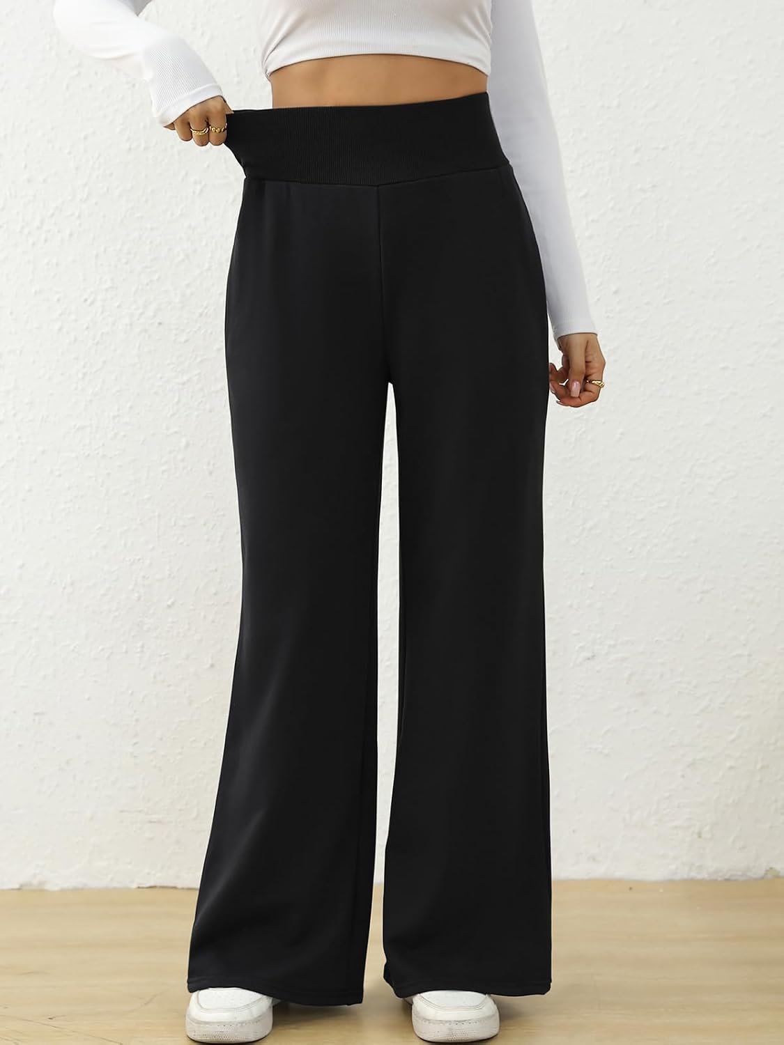 Women's Wide Leg Sweatpants Baggy Ribbed High Waist Straight Leg Casual Loose Fit Sweat Pants with Pockets - Image 4