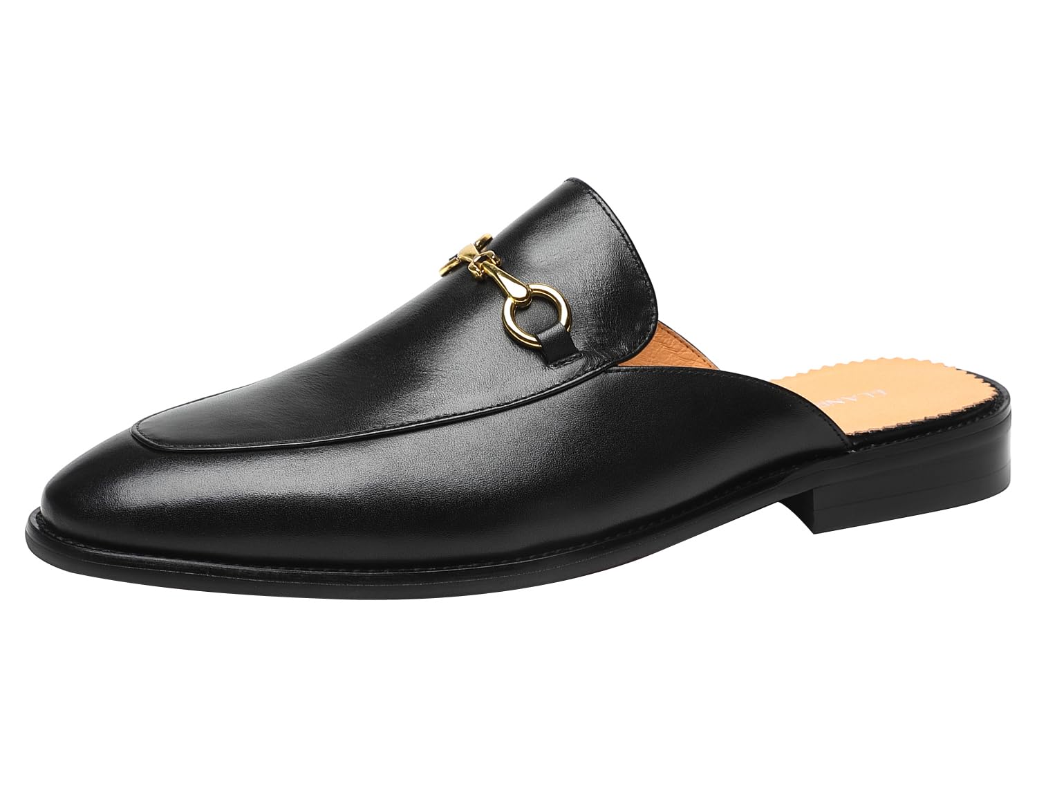 ELANROMAN Men's Loafers Backless Genuine Leather Mules Horse Buckle Shoes