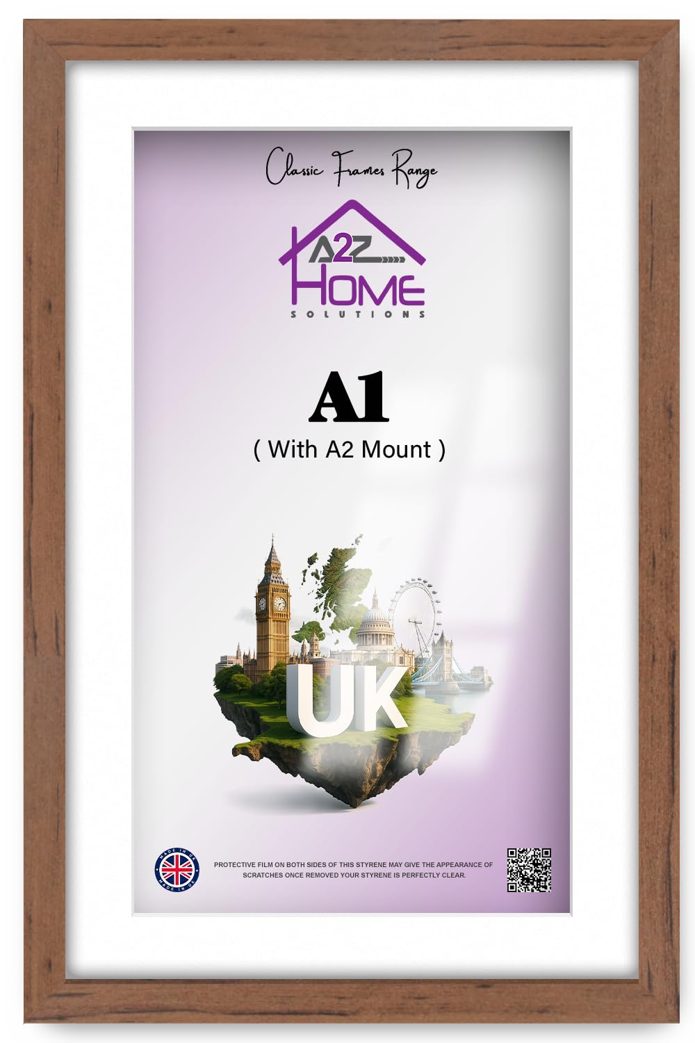 A2Z Home Solutions A1 59.40 X 84.10 Cm Poster Frame With A2 41.90 X 59.40 Cm White Mount And HD Perspex Front Vertical Or Horizontal Display Ideal For Home Decor Galleries 33 X 23 Inch Walnut