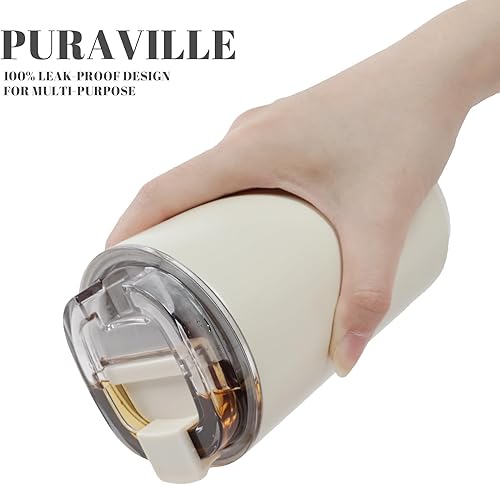 Miniatura 5 de Puraville Vasos aislados con tapa, taza de café de viaje de 14 onzas, taza de acero inoxidable al vacío, a prueba de fugas, reutilizable, vaso de