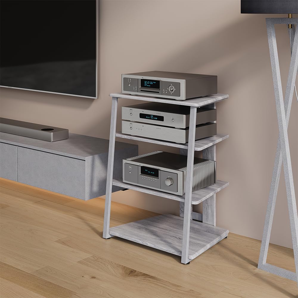 Vicco Ripiano portaoggetti Tonar, Grigio, 61 x 78 cm 4 ripiani aperti, adatto per la conservazione di dispositivi Hi-Fi e apparecchi multimediali