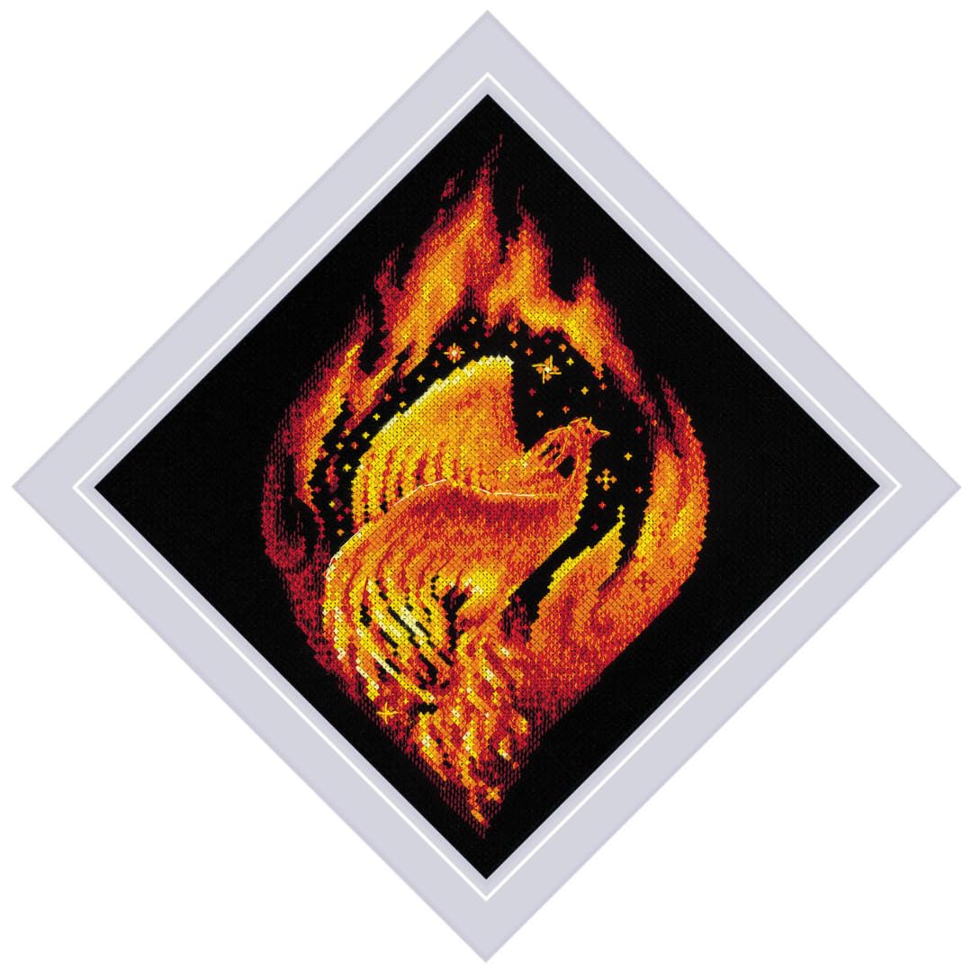 Riolis Multicolor - Flaming Phoenix 2259, Cross Stitch Kits 7¾"X7¾, Cross Stitch Kits For Beginners & Advanced, Crossstitching Kits Adult, Counted Stitching Kits, Fantasy Embroidery Kit