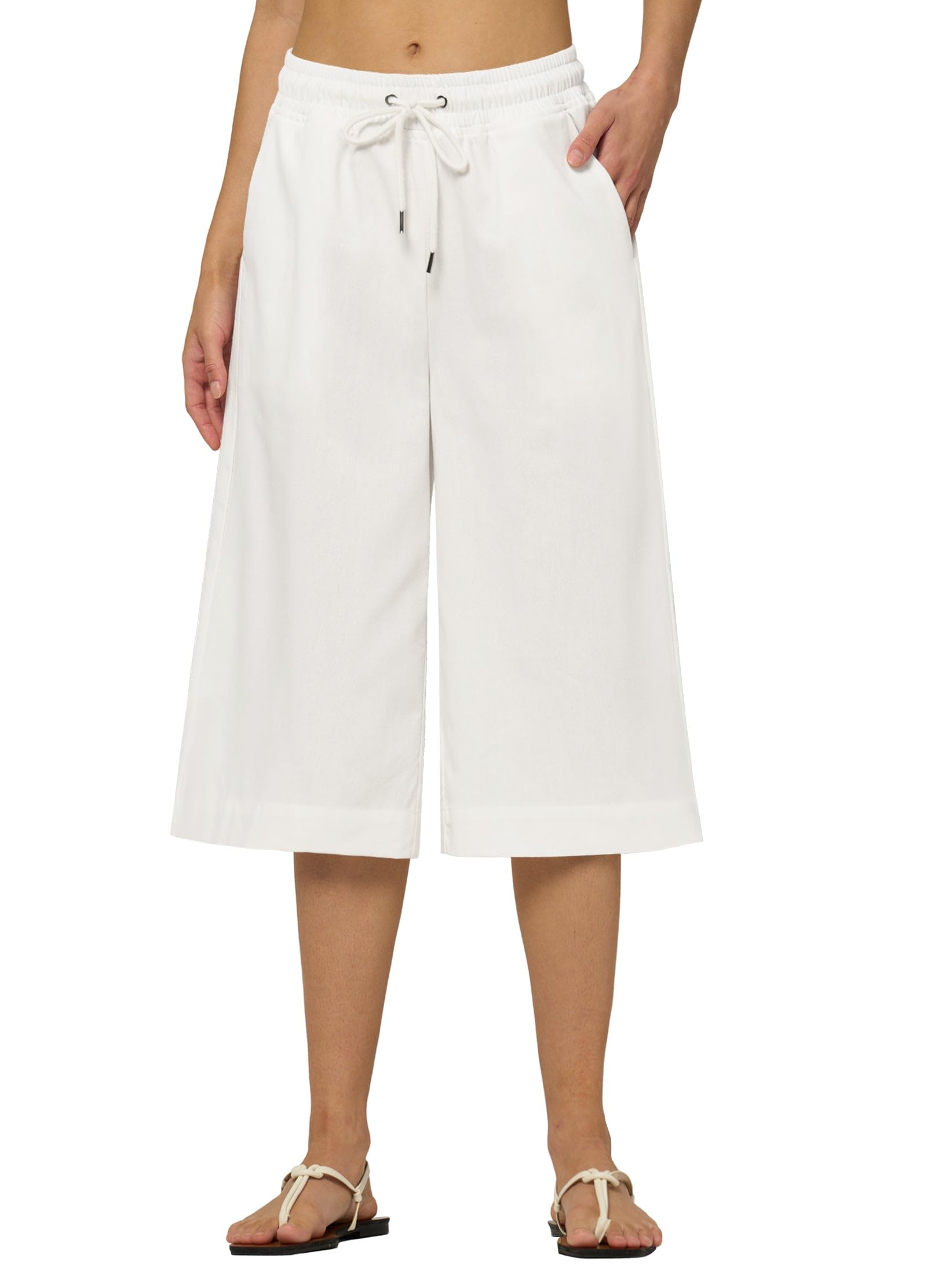 Willit Womens Linen Capri Pants Wide Leg Dress Casual Summer Pleated Capri High Waisted with Pockets 16
