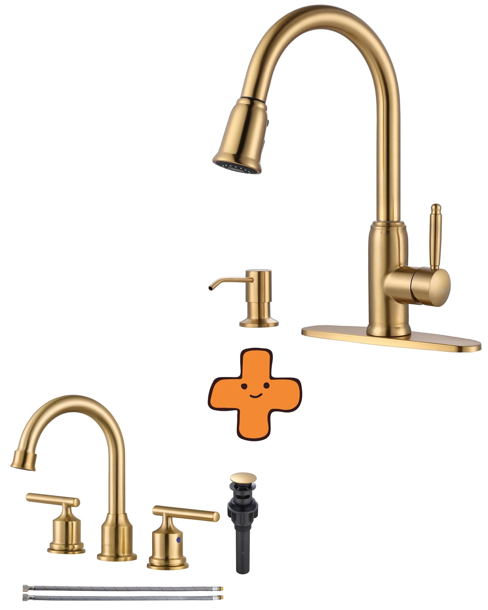 Jnfidosr Gold Kitchen Faucet With Soap Dispenser And Bathroom Faucet 3 Hole
