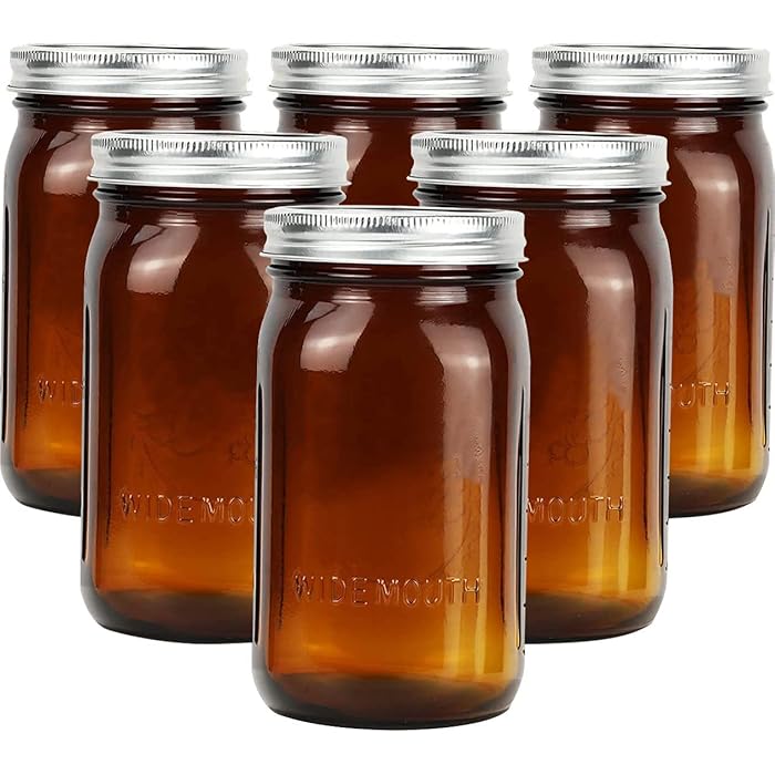Buy Amber Mason Jars 32 oz Wide Mouth Quart Mason Jars with Lids for