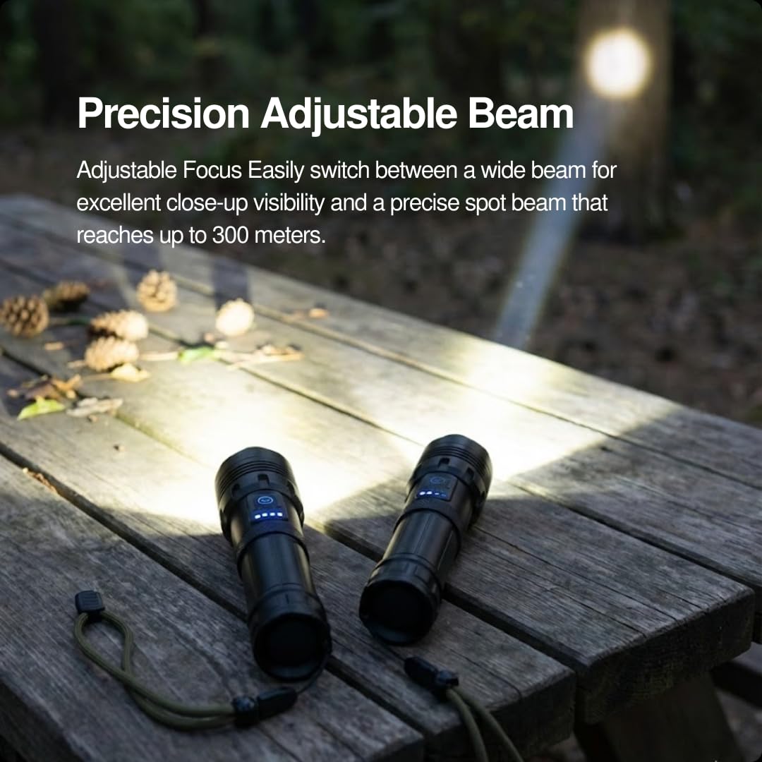 DayLighter™ Lampe torche tactique LED 1800 lumens – Rechargeable et alimentée par piles avec batterie externe, double modes d'éclairage, faisceau de mise au point, IP65 résistant aux