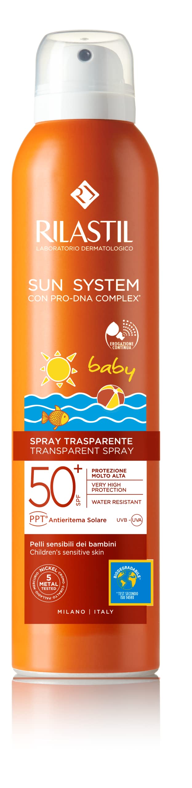 Rilastil Sun System - Spray Fotoprotector Wet-skin Baby Transparente, Con Spf 50+, Pulverización Continua Y Multi-posición 360, De 3 A 4 Años - 200ml