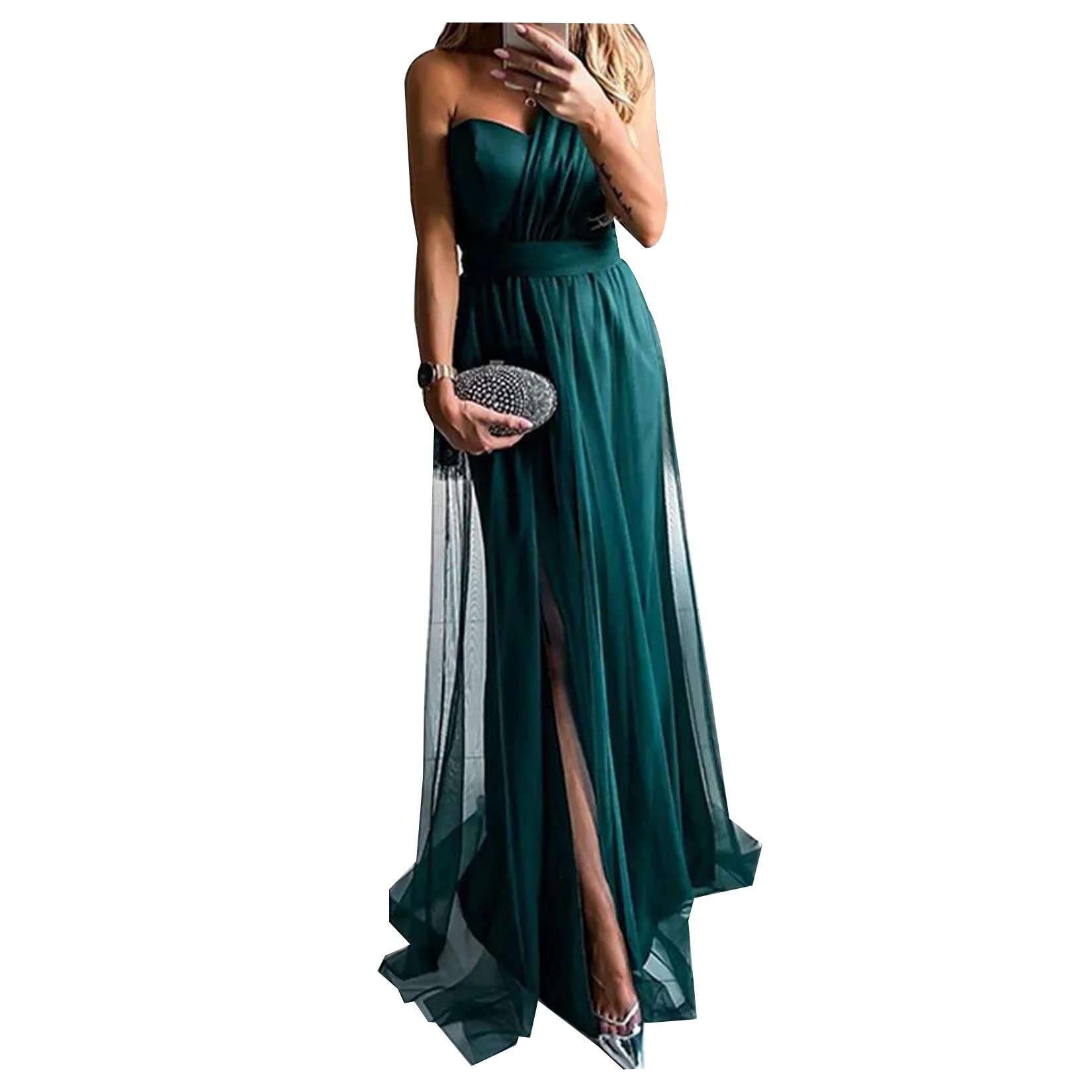 Abito da Sera da Donna Solido Colore A Una Spalla Maxi Abito da Damigella d'Onore Abito da