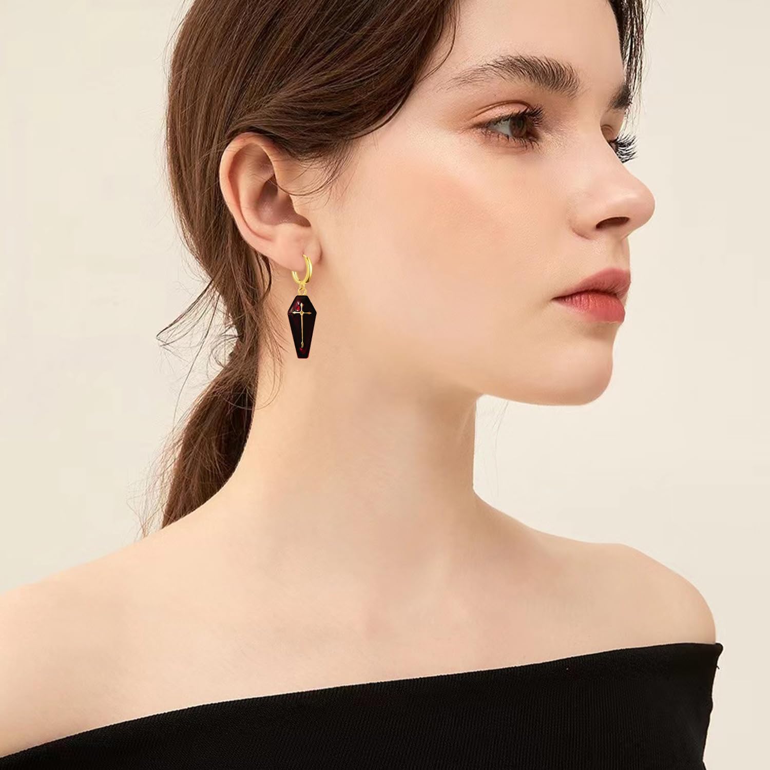 Gothnic Punk Coffin Huggie Hoop Earrings Goth Cross Vampire Coffin Earrings Spider Web Bat Earrings for Women Halloween Cosplay Accessories Aesthetic Jewelry - Image 3