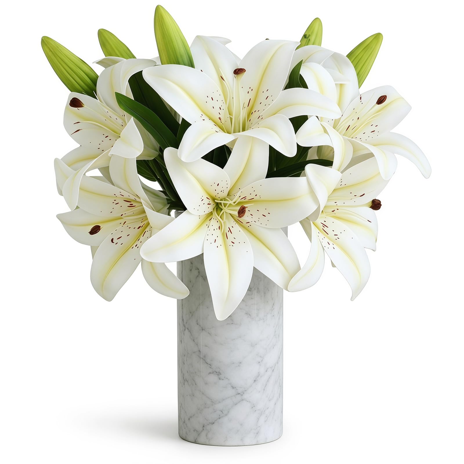 HUANYO 3 Heads Real Touch Artificial Lily Flowers, Fake Silk Lily Bouquet for Wedding, Home, Living Room, Bedroom, Garden Decoration - 3 Stems per Set (white)