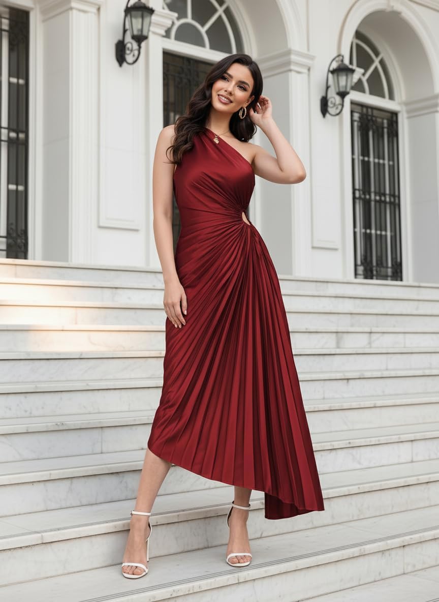 Satin One Shoulder Bridesmaid Dresses with Pleates for Women Asymmetrical Corset Long Formal Wedding Guest Dress - Image 5