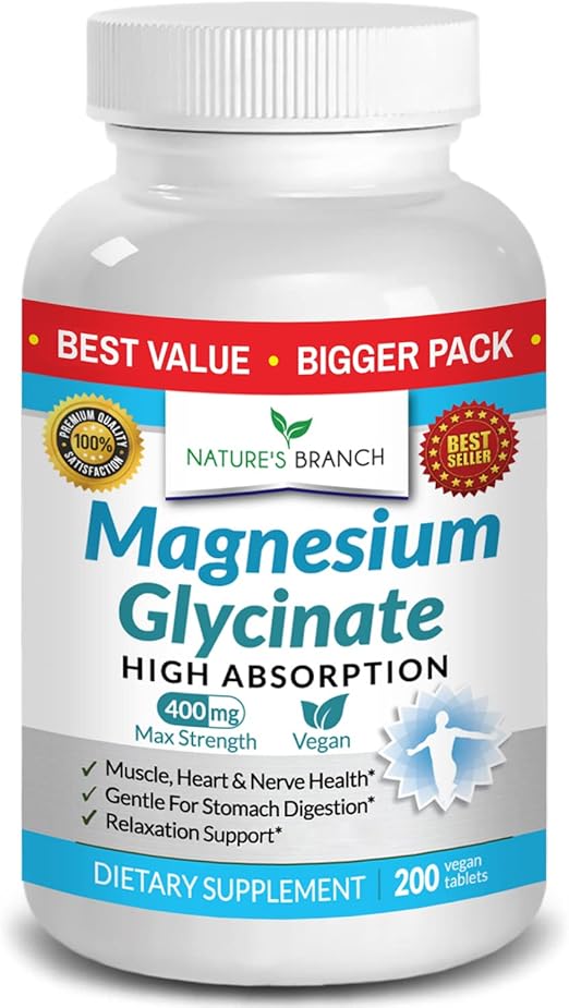 Magnesium Glycinate 400 mg 200 Tablets High Absorption