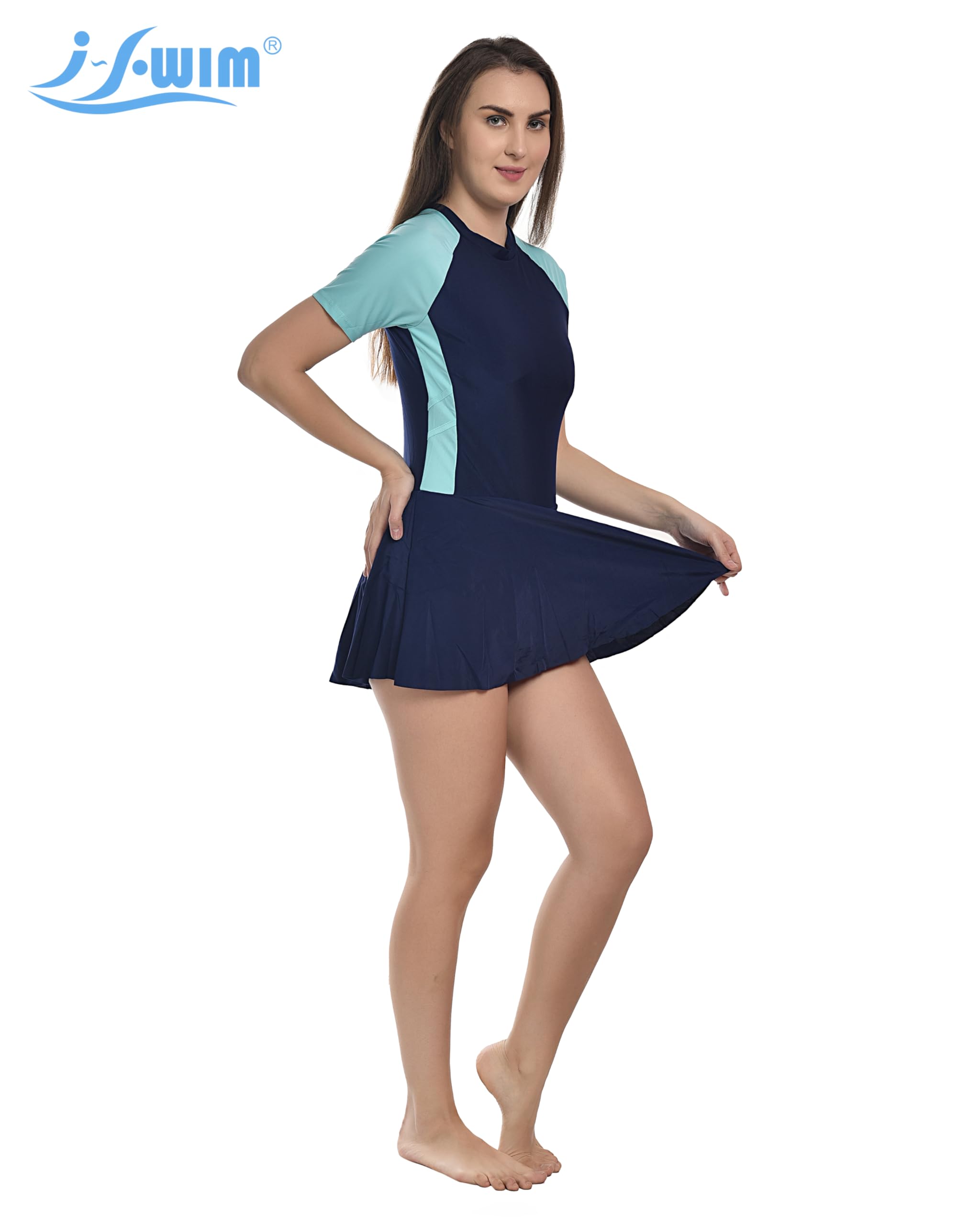 I-Swim Swimming Costume for Women & Girl | Size: Large | Material: High GSM Polyester Spandex Fabric | Comfortable & Durability | Swimming Dress Skin Friendly | Color: Blue 1