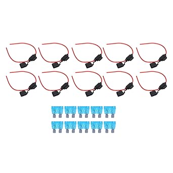 Ubersweet Inline Fuse Holder Kit, Each Side 5.9in 10Set Inline Fuse Holder Dustproof Waterproof Oxygen Free Copper Wire for Electrical Equipment 16AWG, 15A
