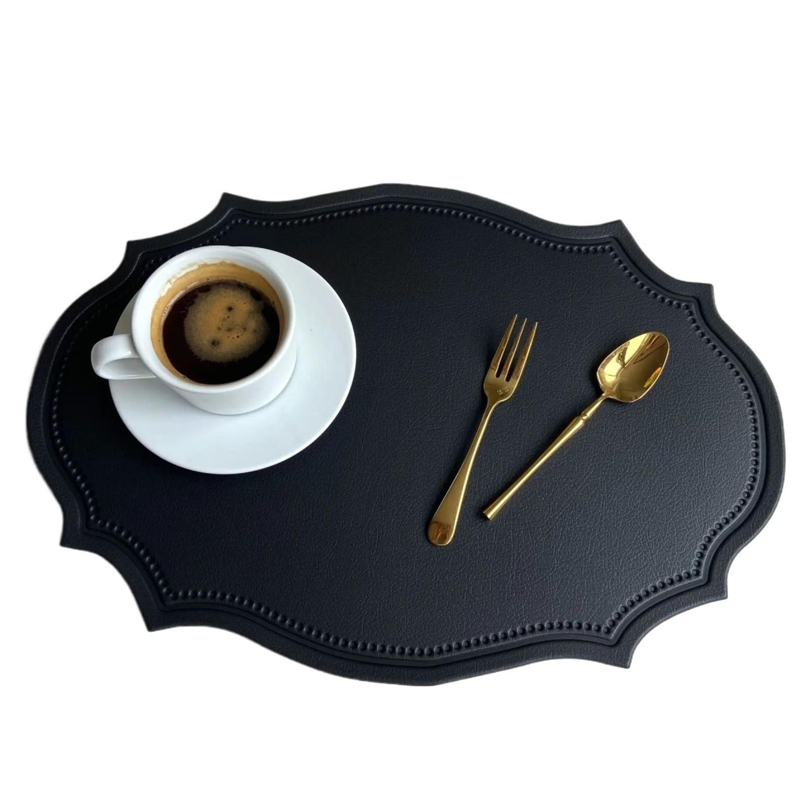Faux Leather Placemats Lot de 1/4/10 Sets Table ovales Verts en Cuir PU Forme irrégulière, résistants à l'huile(Black,10pcs 30x43cm)