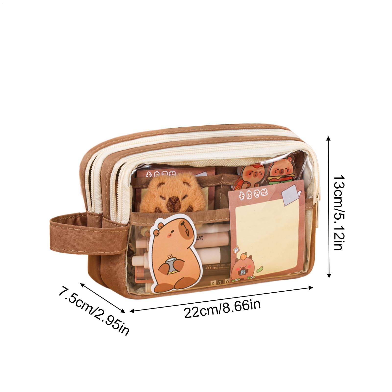 Generisch Estuche de lápices Capybara - Estuche múltiple con pegatinas | Bonito juego de papelería de animales | Para la escuela, enseñanza, habitación infantil, adolescentes, estudiantes, regalo de