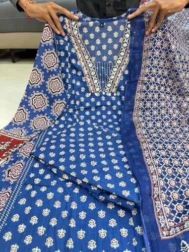 Image of Women's by Pure Cotton Anarkali Kurti Plazo with Dupatta Set.