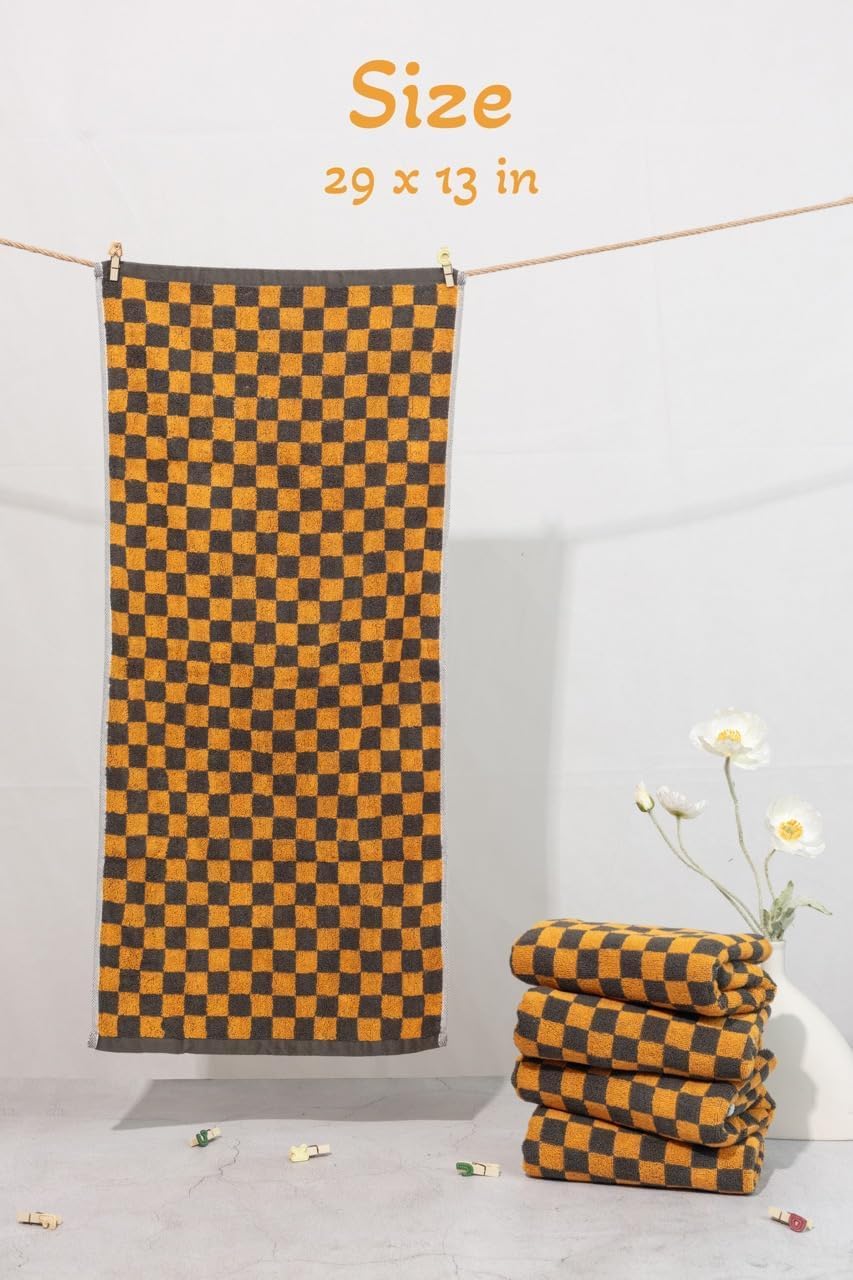 Hand Towels 5 Pack - Cotton Face Towels Soft, Absorbent, and Decorative Checkered Design for Bathroom, Kitchen, Gym, and Spa - 13 x 29 Inches for Any Occasion (Orange) - Image 5