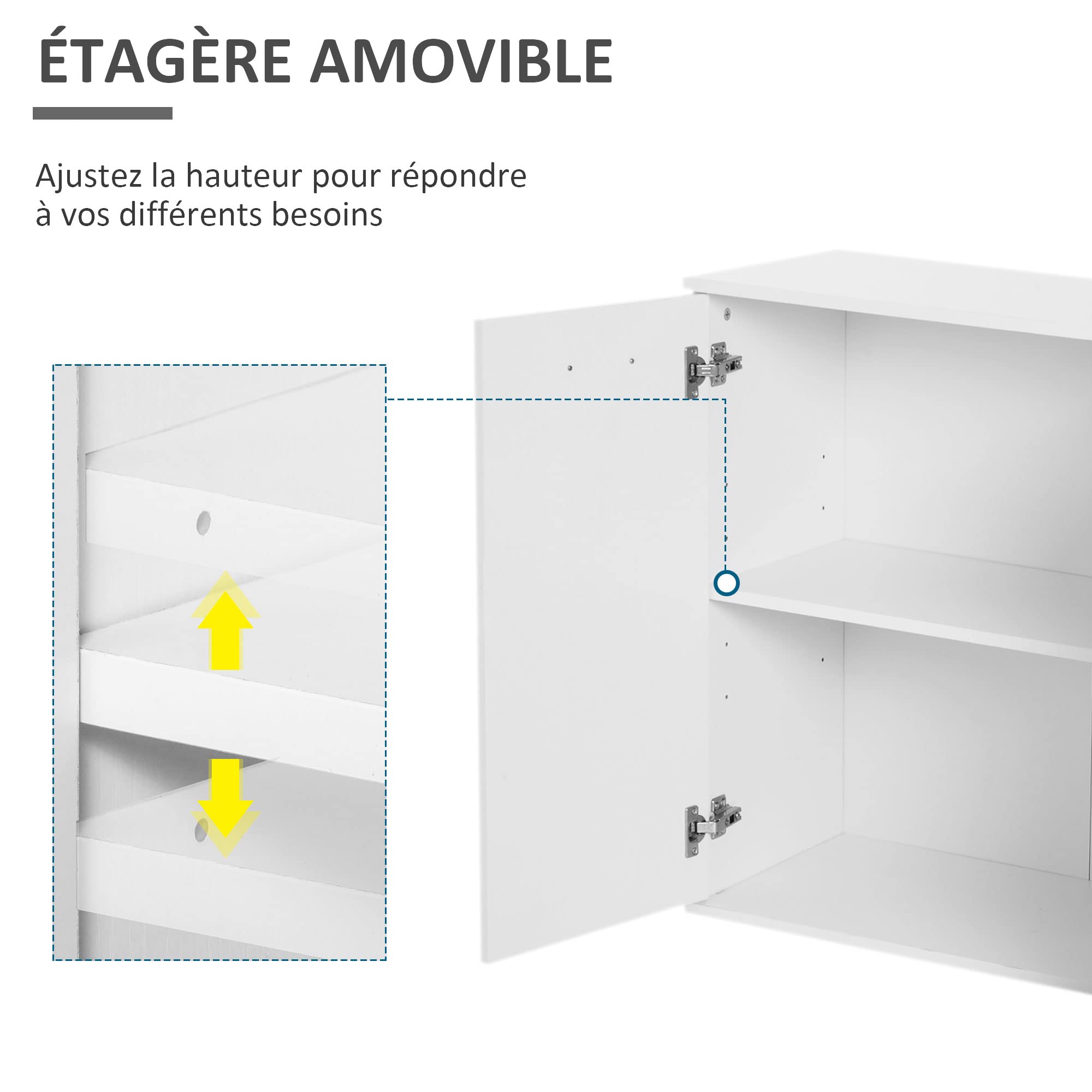 HOMCOM Buffet Salon Haut Brillance 106 x 35 x 76 cm Blanc | Meuble de Rangement, 2 Tiroirs, 3 Portes, Étagère Réglable, Style Contemporain, Buffet Salle à Manger et Cuisine