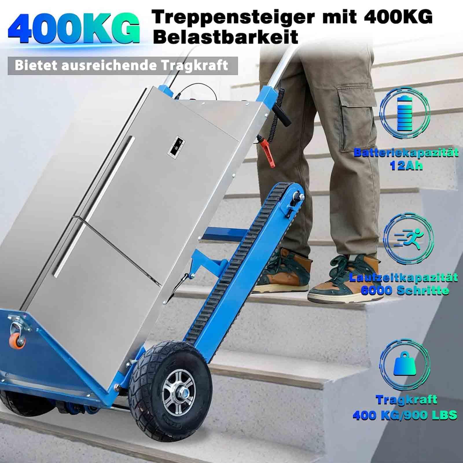 Carrello Elettrico da 1200 W, scaletta elettrica con capacità di carico di 880 lbs, con Batteria Rimovibile, con Corda di Sicurezza e Pompa ad Aria per Il Trasporto di mobili,008