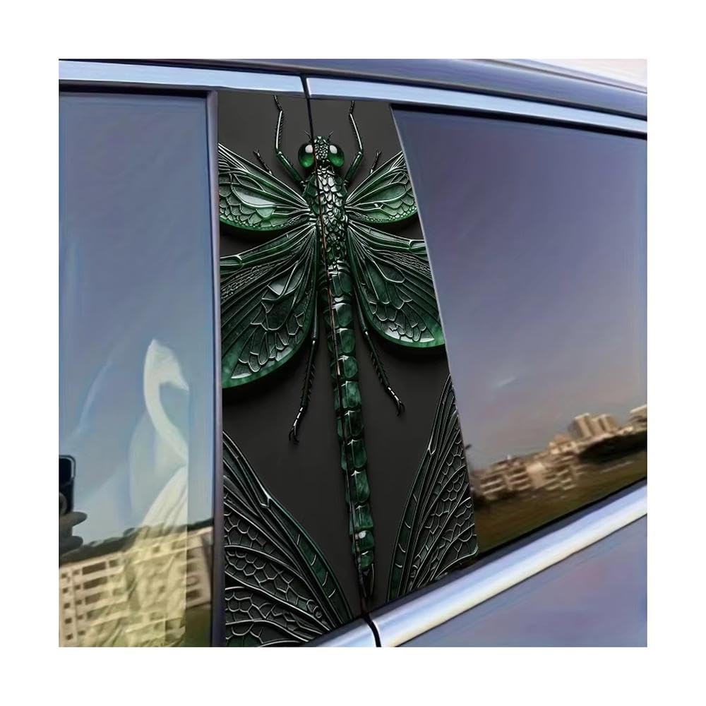 Dabhuoc One Color Car Parts 2Pcs Car Door Pillar Decoration Sticker Jade Dragonfly Glossy Material Protective Film