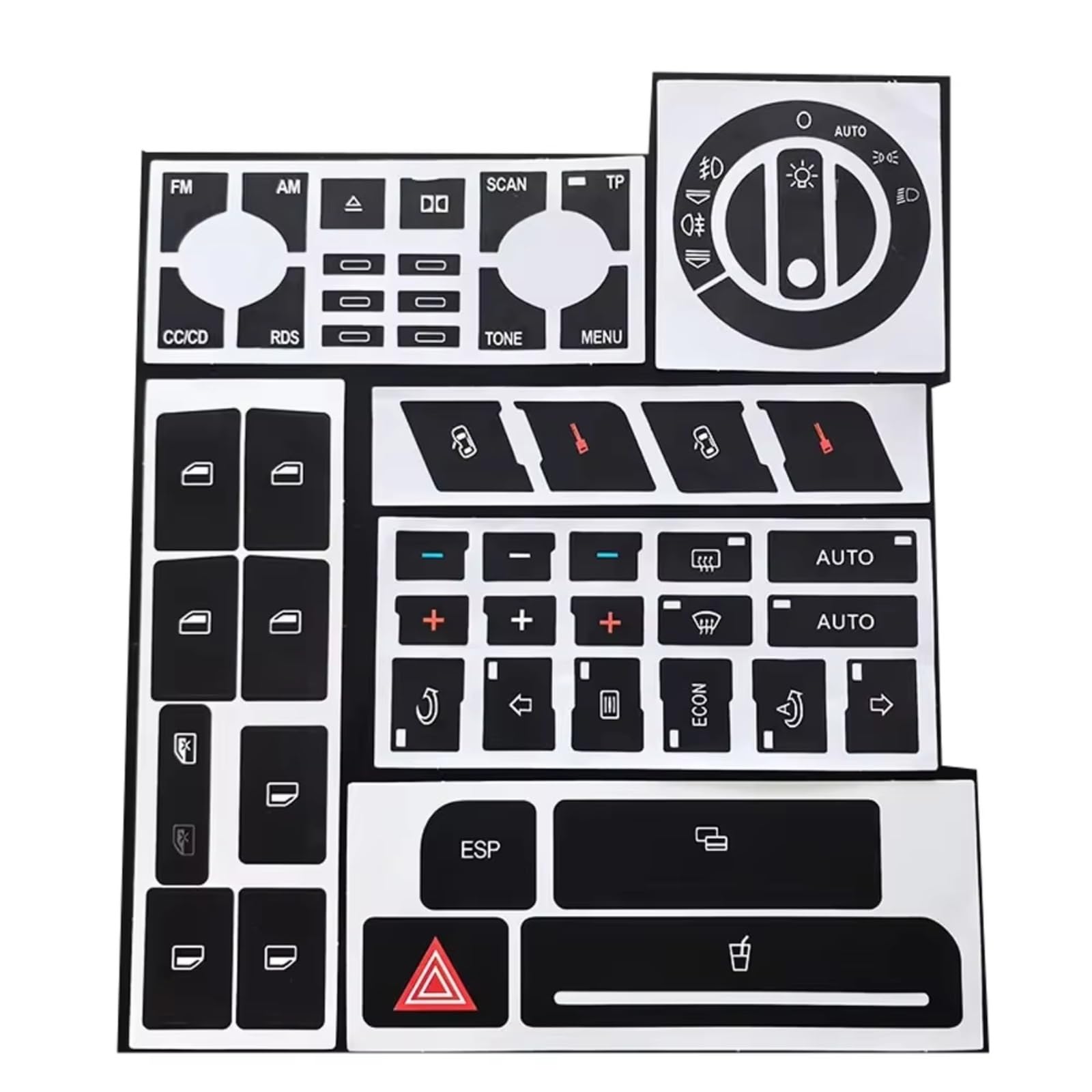 Auto Interior Trim Compatible with A4 for B6 for B7 2000-2008 Repair Sticker Power Window Switch Button Kit for Dashboard Panel ESP Alarm Climate(Size1)