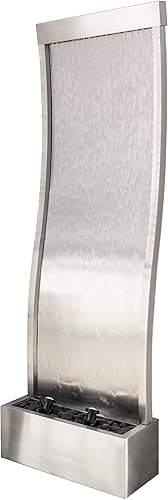 XBrand Fuente de agua de espejo de 72 pulgadas, acero, interior, incluye bomba, luces LED y rocas, decoración de oficina en casa