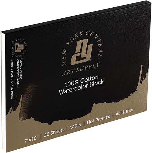 Miniatura 2 de New York Central Bloques de papel de acuarela 100% algodón, paquete de 2 unidades de 140 libras, 7 x 10 pulgadas, papel de acuarela de alta calidad