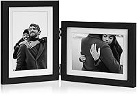 Vista 31 de Marco de Fotos de Madera Doble con Bisagras 5X7 Vertical y Horizontal en Veta de Madera Envejecida Estilo Granja, Muestra 4x6 con Paspartú o 5x7 sin