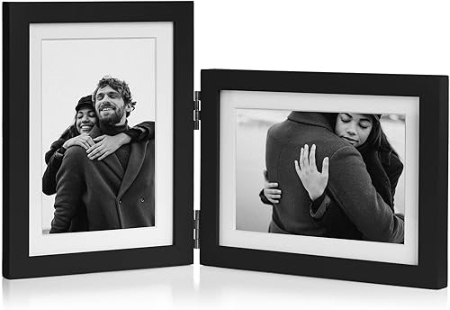 Miniatura 31 de Marco de Fotos de Madera Doble con Bisagras 5X7 Vertical y Horizontal en Veta de Madera Envejecida Estilo Granja, Muestra 4x6 con Paspartú o 5x7 sin