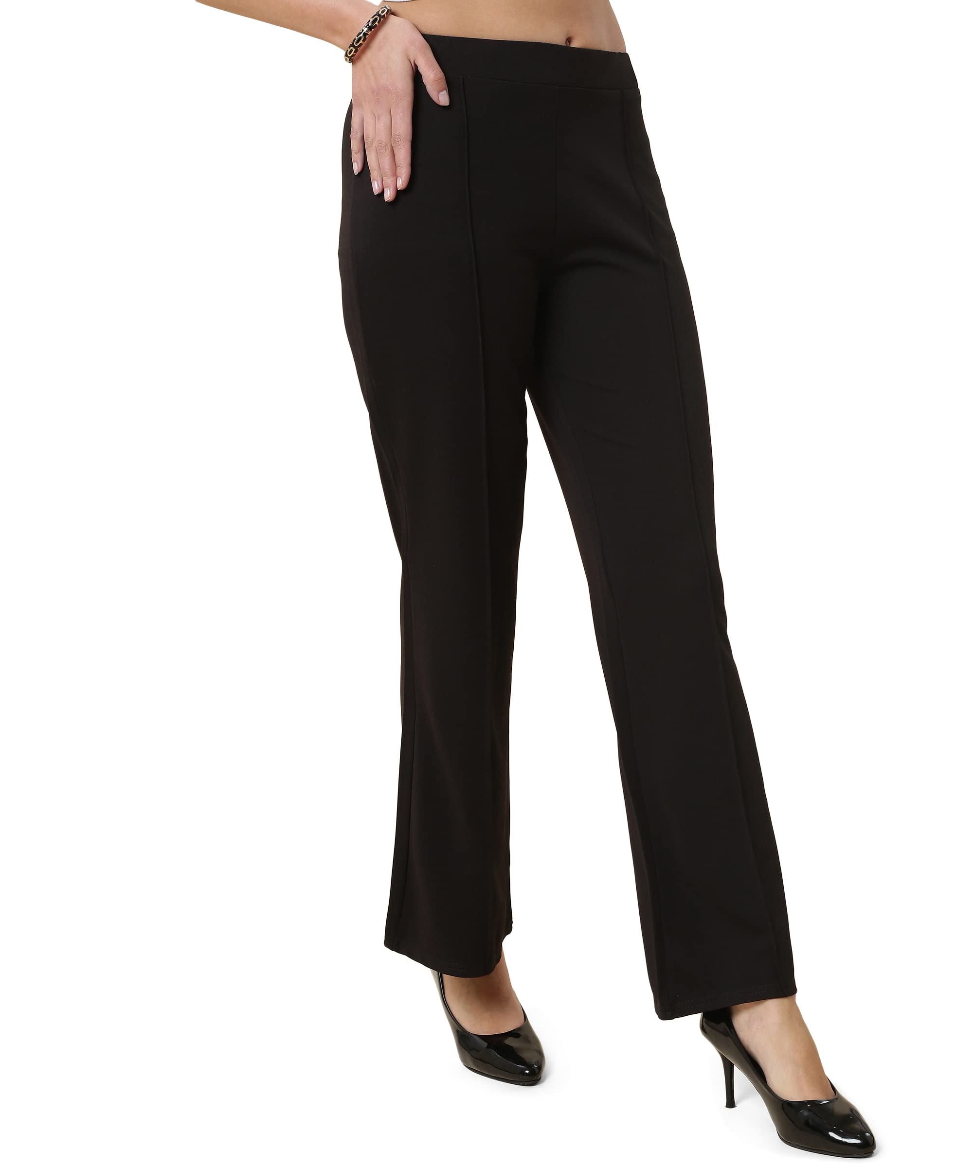 fithub Stylish Women's High-Rise Loose-Fit Boot Cut Trousers-picture-11