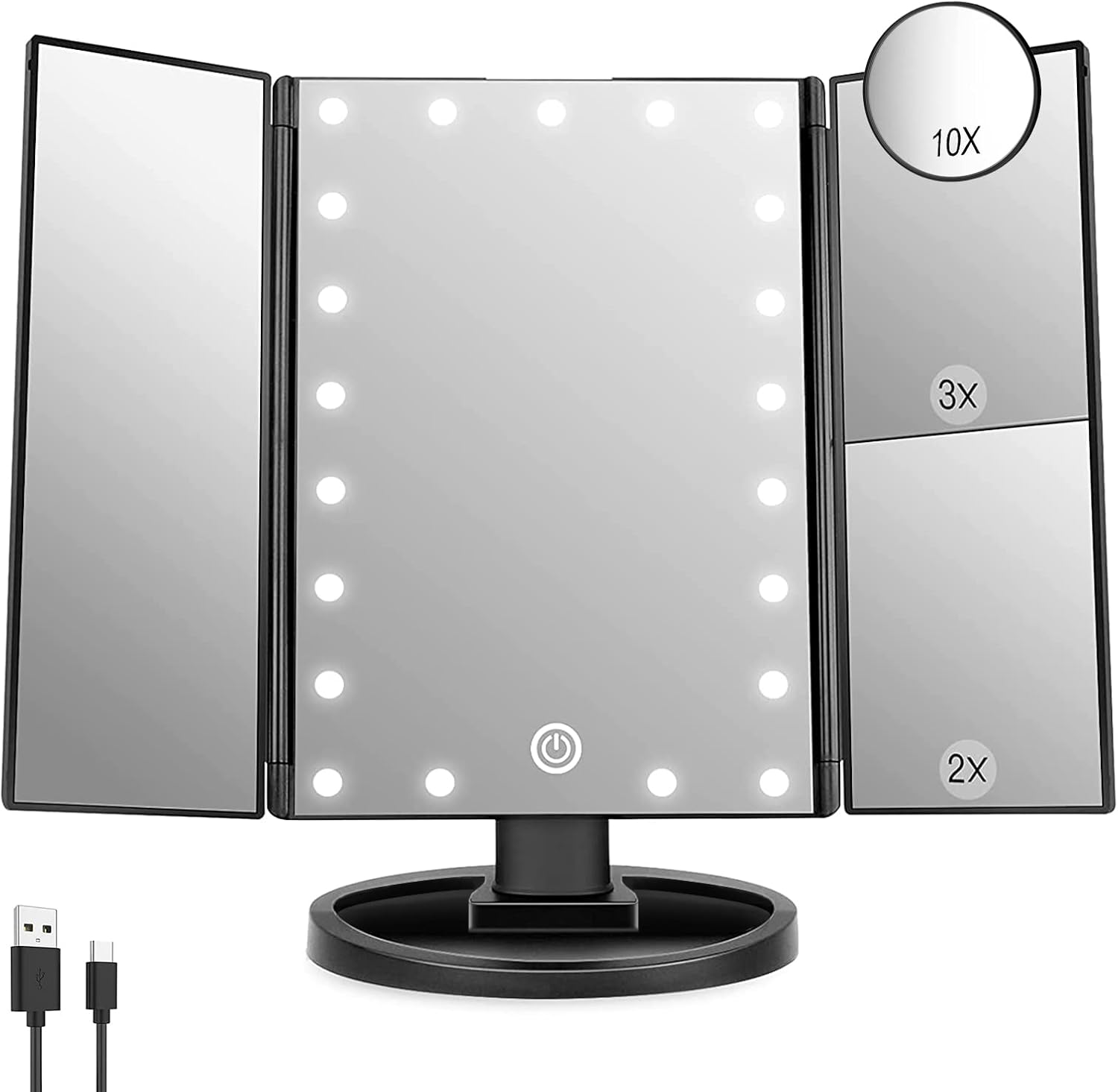 Makeup Mirror Vanity Mirror with Lights 2X 3X 10XMagnification Trifold