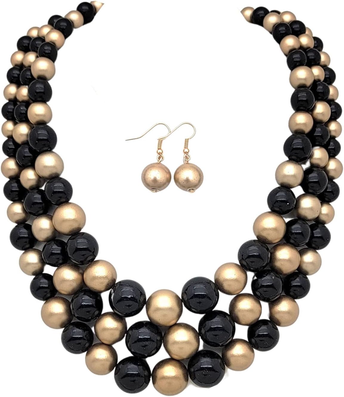 Fashion 21 Women’s Faux Pearl Three Multi-Strand Statement Necklace and Earrings Set