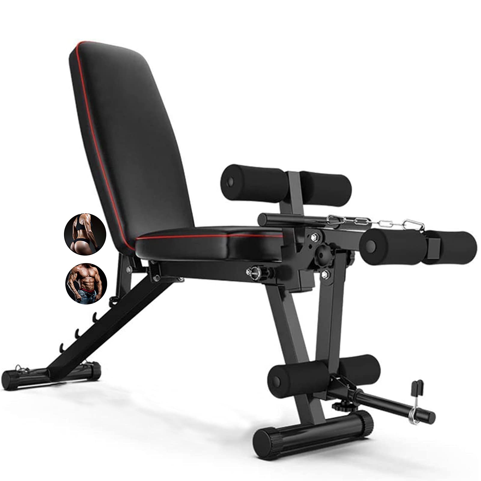 Banco Abdominales AB Ajustable Banco Musculación Plegable Inclinable con Extensión de la Pierna y la Pierna Curl, Banco de Pesas Carga 200kg